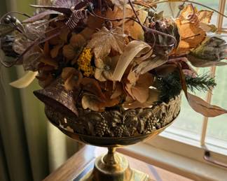 Dried Flowers in a Brass Pedestal Bowl 