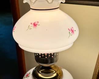 Hurricane Style Lamp with Painted Pink Flowers