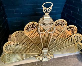 Brass Peacock Fan Fireplace Screen