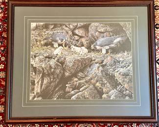 Matted and Framed Art - "Peregrine Family at the Cliff" - Alan M. Hunt