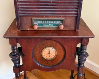 Radio Matic Coin Operated Motel Radio and Telechron Clock Table 