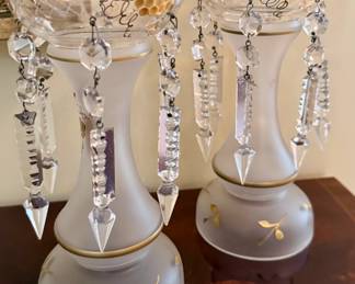 Pair of Mantle Lusters with Golden Grape Motif and Hanging Crystals