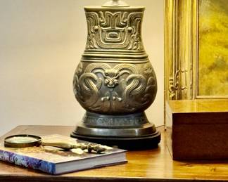 MCM bronze Asian temple jar lamp