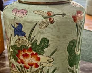 Large old lily pond lidded jar