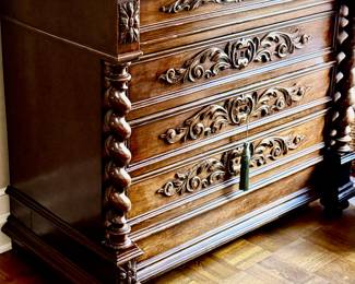 19th Century HENRY II Carved Oak French Commode/Chest