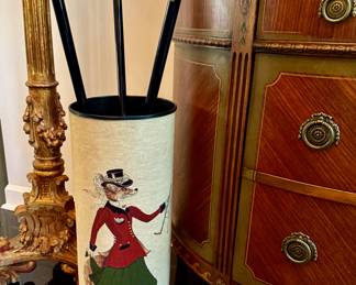 SCULLY&SCULLY hand painted linen umbrella or cane canister