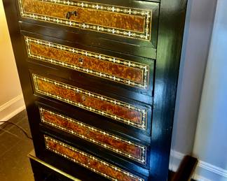 NAPOLEON III EBONIZED MARBLE-TOP BOULLE DOCUMENT CHEST WITH TORTOISE INLAY