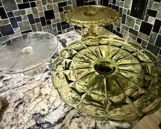 Depression glass cake pedestals