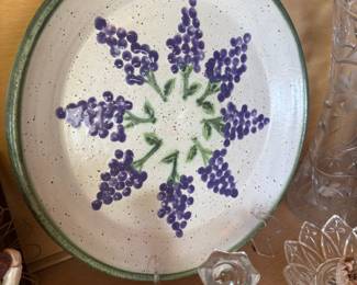 Stoneware Platter with Lavender Floral Design – Signed Jensen