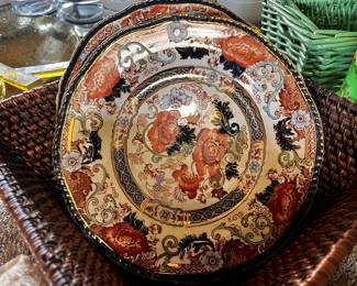 Pair of 1800s Wood & Sons England "Verona" Imari Style Hand Painted Plates