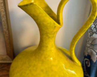 Rosenthal Netter Italian Mid Century Large Atomic Yellow Ceramic Pottery Pitcher