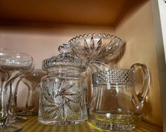 Cut Crystal Biscuit Jar, Crystal Creamer Pitcher