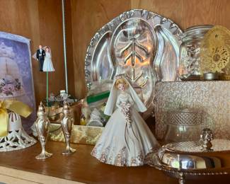 Josef Originals "The Bride" Figurine, Sheridan Silverplate Chafing Dish