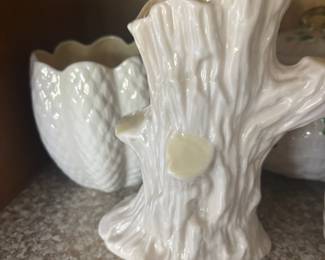 Belleek Ireland Porcelain Limpet Design Vase, Belleek Ireland Porcelain Tree Trunk Vase