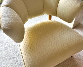 Pair of Mid Century Style Yellow Upholstered Channel Back Accent Chairs