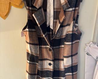 Brown, Black & White Plaid Vest