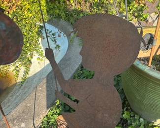 Rustic Metal Boy Fishing Silhouette Yard Art