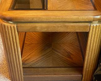 Circa 1980s Oak with Glass Top Side Table