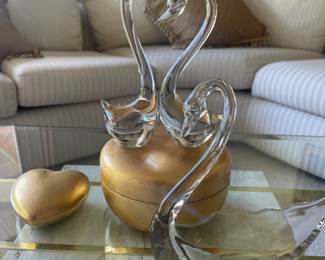 Glass Swan Figurines, Glass Swan Candy Dish