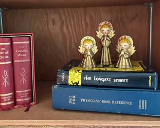Set of 3 Catholic Press Prayer Books, The Longest Street – A Memoir By Louis Sobol, 1967 PDR Physicians' Desk Reference Book, Set of 3 Circa 1960s Christmas Praying Angel Figurines