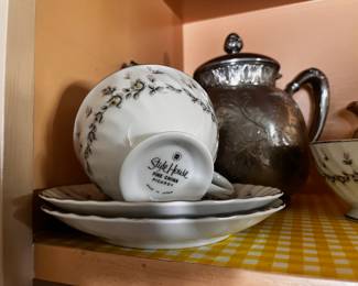 Pair of Style House Fine China Picardy Teacup & Saucers