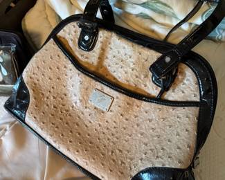 Grace Adele Ostrich Pattern Tan & Black Shoulder Bag