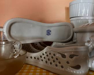 Pair of Porcelain Treasures White Silverware Caddies