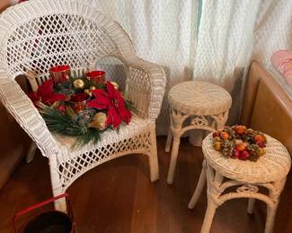White Wicker Arm Chair, White Wicker Stools
