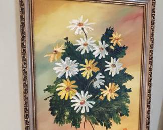 Framed Painting of Yellow & White Daisies
