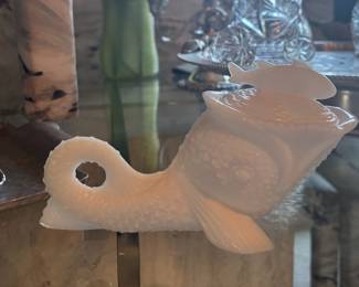 Kemple Milk Glass Koi Fish Lidded Candy Dish