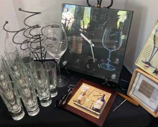 Wine Decor And Large Lot Of Stemless Champagne Glasses