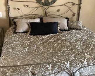 King Size Canopy Bed Brushed Nickel Metal, Mattress Bedding