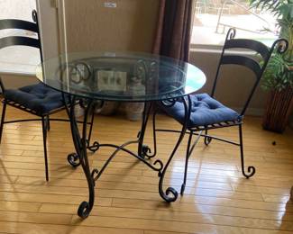 Glass And Metal Caf Table And Two Matching Chairs