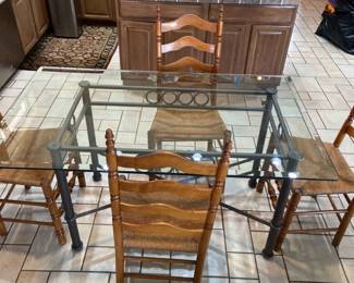 Glass And Metal Dining Table With Four Straight Back Chairs