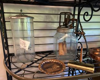 Antique butter churns, ice cream cone holder and more…