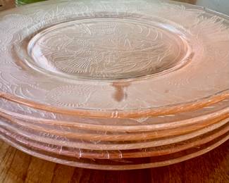 Set of 6 Pink Depression Glass Dinner Plates