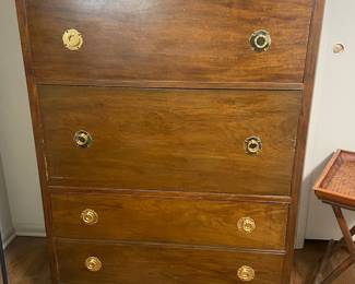 Mid Century Tall Chest of Drawers with Brass Ring Pulls