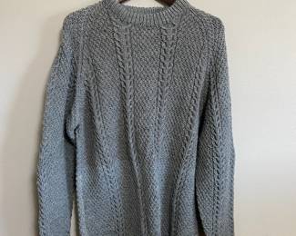 Grey Cable Knit Crewneck Sweater