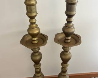 Pair of Brass Column Candle Holders