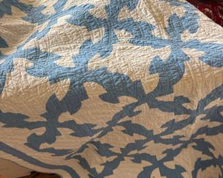 Blue & White Drunkard Path Pattern Quilt