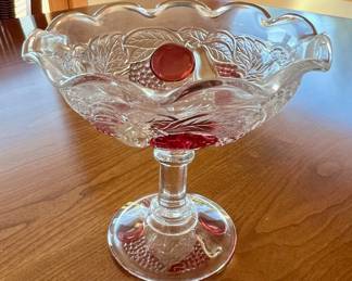 Westmoreland "Della Robbia" Red & Clear Pedestal Candy Dish