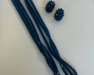 Blue Beaded Necklace with Matching Earrings