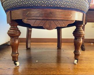 Rolling Victorian Style Wingback Arm Chair with Diamond Pattern Jacquard Upholstery