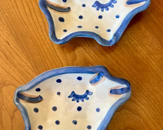 Pair of M.A. Hadley Pottery Pig Shaped Trinket Dishes