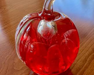 Red & Clear Art Glass Apple Paperweight