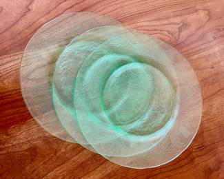 Set of 3 Green Depression Glass Dinner Plates