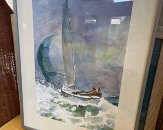 Framed & Matted Sailing Watercolor by Earl Lasher