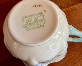 Shelley Blue Floral Fine Bone China – Pair of Teacup & Saucers, Snack Plate, Dinner Plate