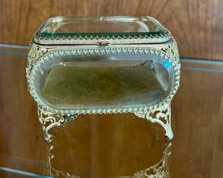 Gold Filigree Beveled Glass Jewelry Casket