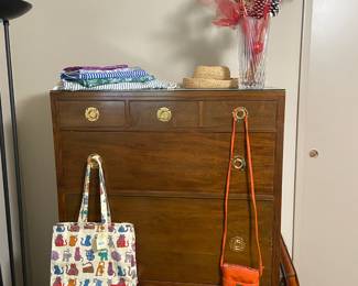 Mid Century Tall Chest of Drawers with Brass Ring Pulls
